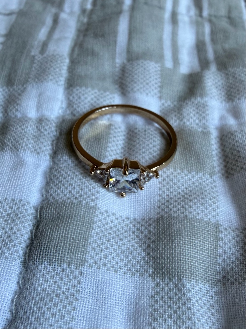 Gold tone Solitaire Ring with Clear Center Stone